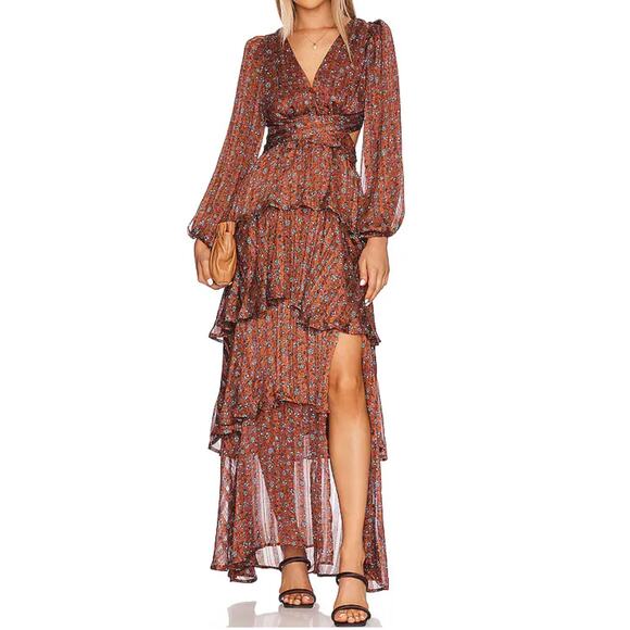 Astr Floral Maxi Dress - Brown and Red - Picture 1 of 15
